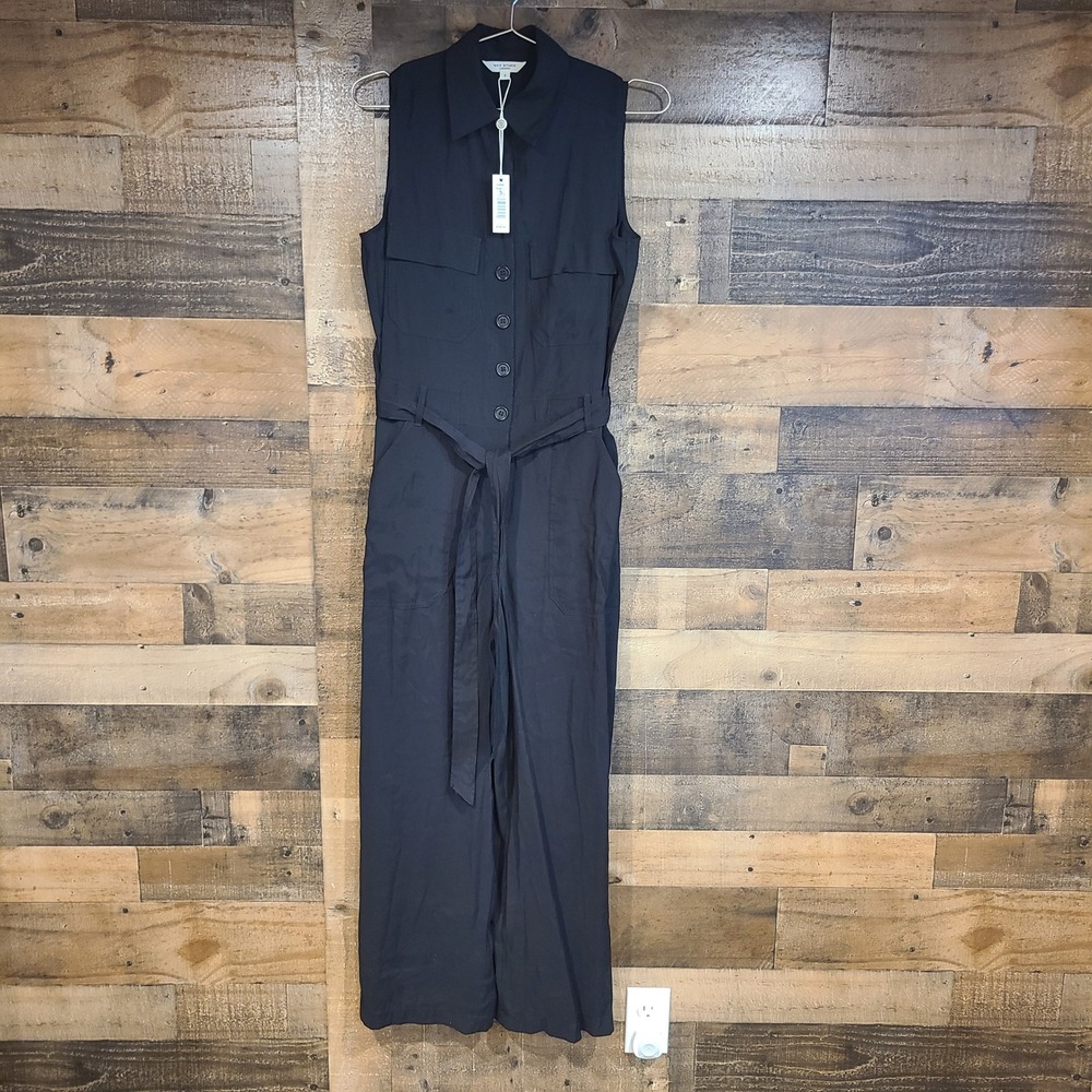 Max Studio Jumpsuit Women S Black NEW Utility Sleeveless Wide Leg Belted
